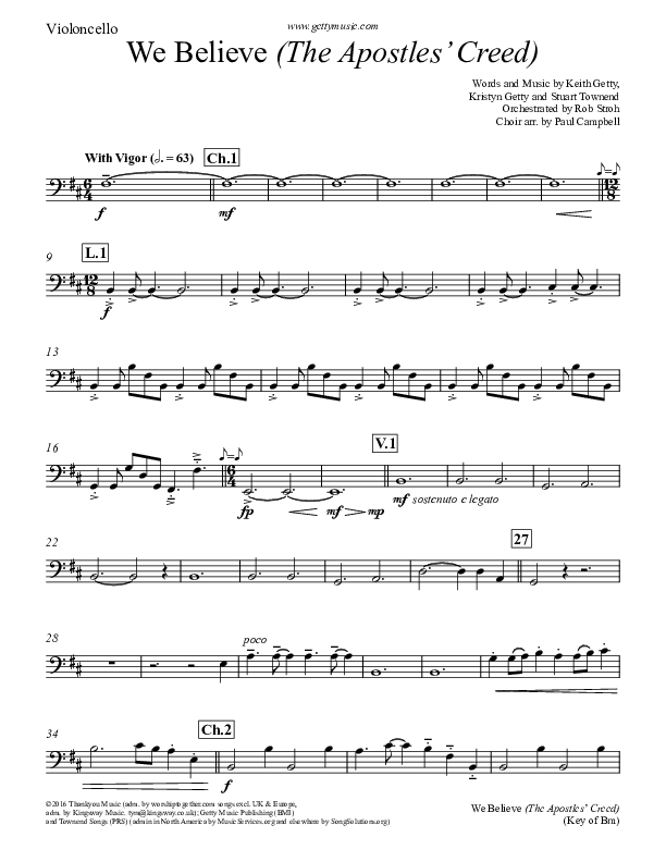 We Believe (Apostles Creed) Violincello (Keith & Kristyn Getty)