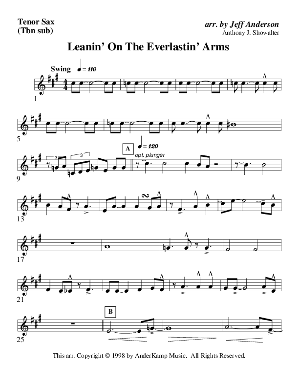 Leanin' On The Everlastin' Arms (Instrumental) Tenor Sax 2 (AnderKamp Music)