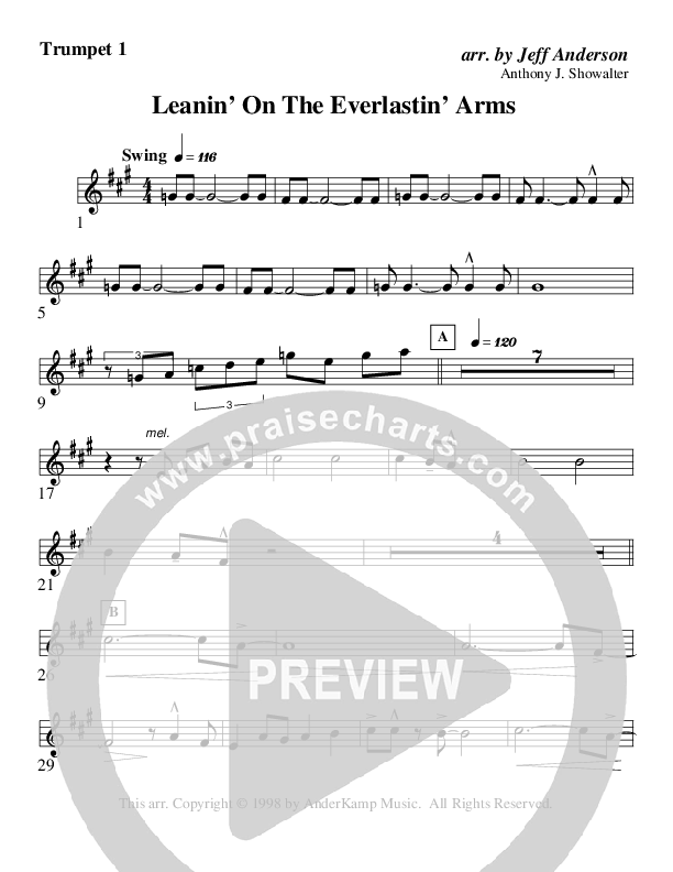Leanin' On The Everlastin' Arms (Instrumental) Trumpet 1 (AnderKamp Music)