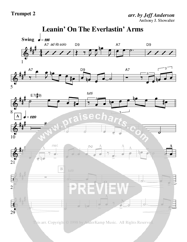 Leanin' On The Everlastin' Arms (Instrumental) Trumpet 2 (AnderKamp Music)
