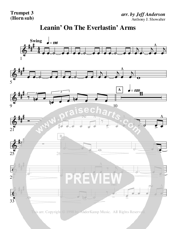 Leanin' On The Everlastin' Arms (Instrumental) Trumpet 3 (AnderKamp Music)