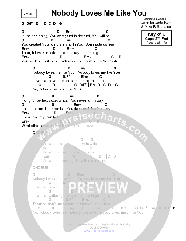 Nobody Loves Me Like You Chords & Lyrics (Mike Schuster)