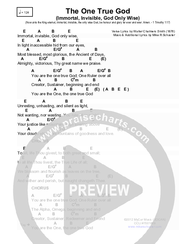 The One True God Chords & Lyrics (Mike Schuster)