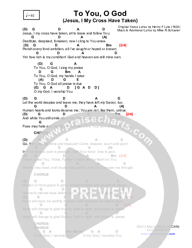 To You O God Chords & Lyrics (Mike Schuster)