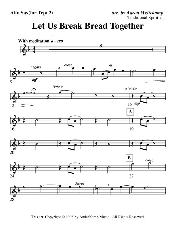 Let Us Break Bread Together (Instrumental) Alto Sax (AnderKamp Music)
