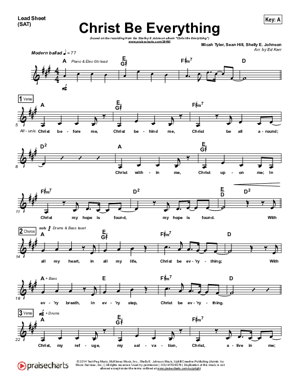 Christ Be Everything Lead Sheet (SAT) (Shelly E. Johnson)