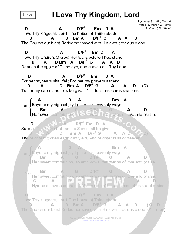 I Love Thy Kingdom Lord Chord Chart (Mike Schuster)
