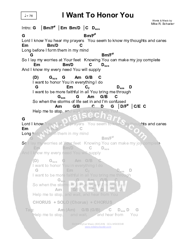 I Want To Honor You Chords & Lyrics (Mike Schuster)