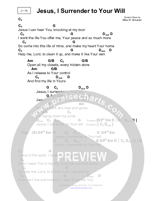 Jesus I Surrender To Your Will Chords & Lyrics (Mike Schuster)