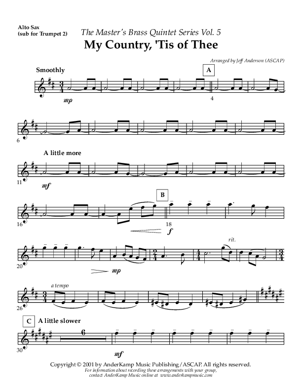 My Country Tis Of Thee (Instrumental) Alto Sax (AnderKamp Music)