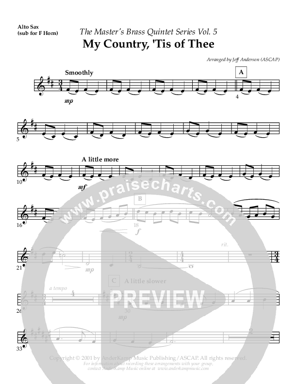 My Country Tis Of Thee (Instrumental) Alto Sax (AnderKamp Music)