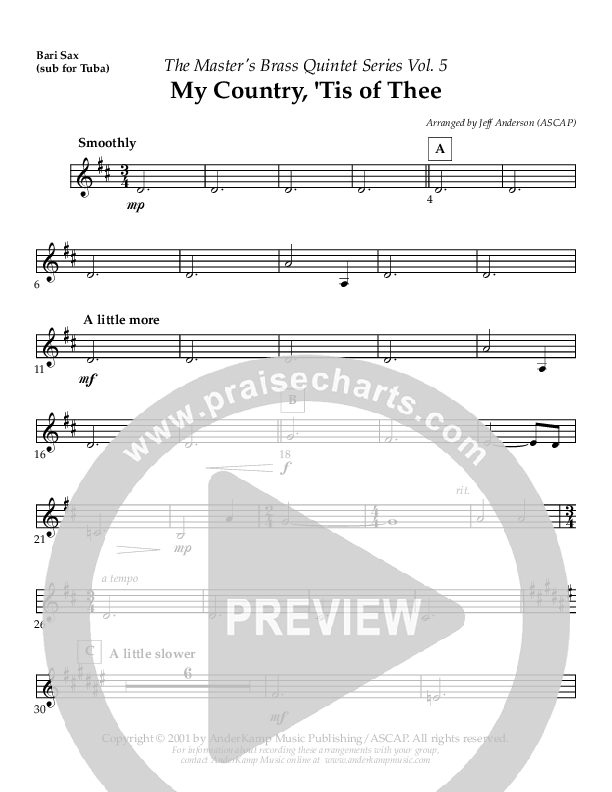 My Country Tis Of Thee (Instrumental) Bari Sax (AnderKamp Music)