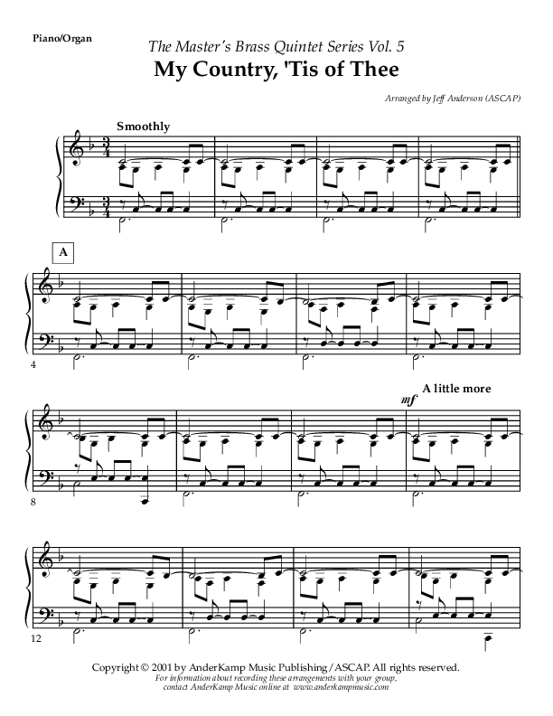 My Country Tis Of Thee (Instrumental) Piano Sheet (AnderKamp Music)