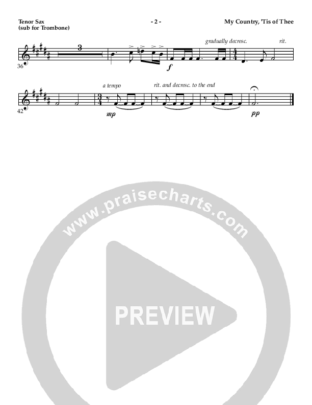 My Country Tis Of Thee (Instrumental) Tenor Sax 2 (AnderKamp Music)