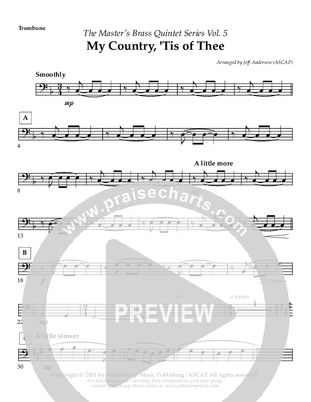 My Country Tis Of Thee (Instrumental) Trombone (AnderKamp Music)