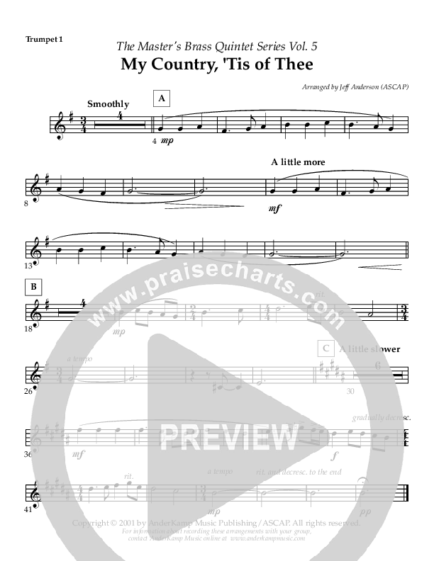 My Country Tis Of Thee (Instrumental) Trumpet 1 (AnderKamp Music)