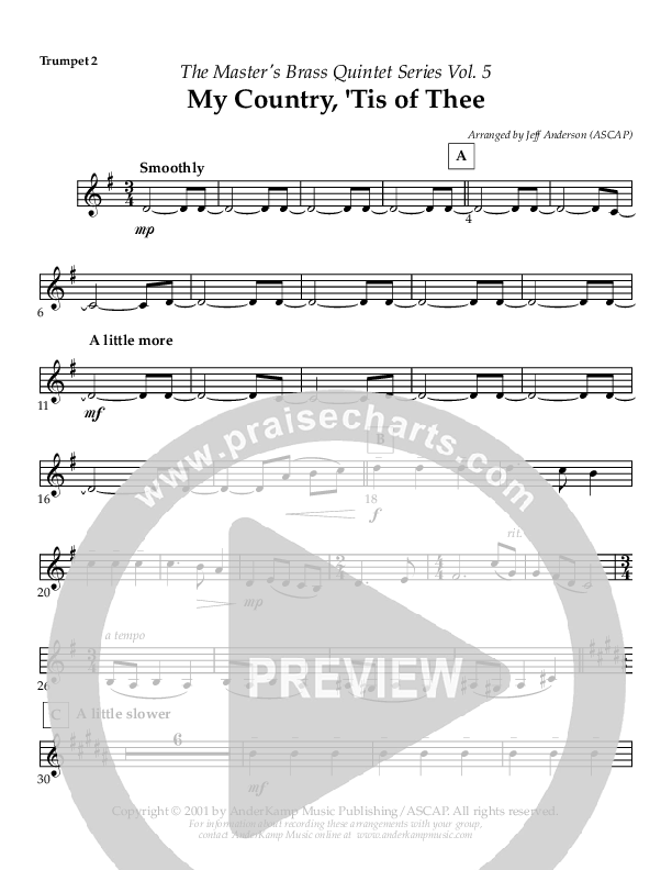 My Country Tis Of Thee (Instrumental) Trumpet 2 (AnderKamp Music)