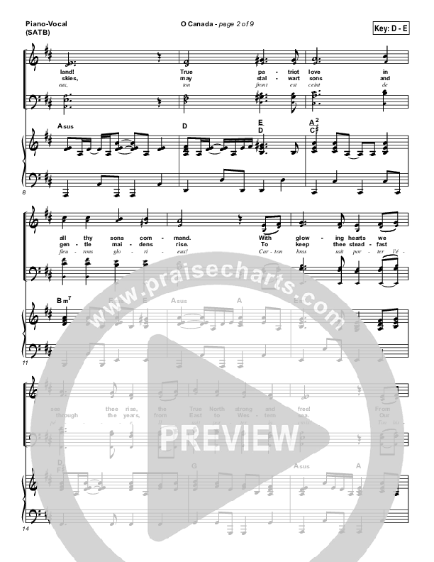 O Canada Piano/Vocal (SATB) (PraiseCharts Band)