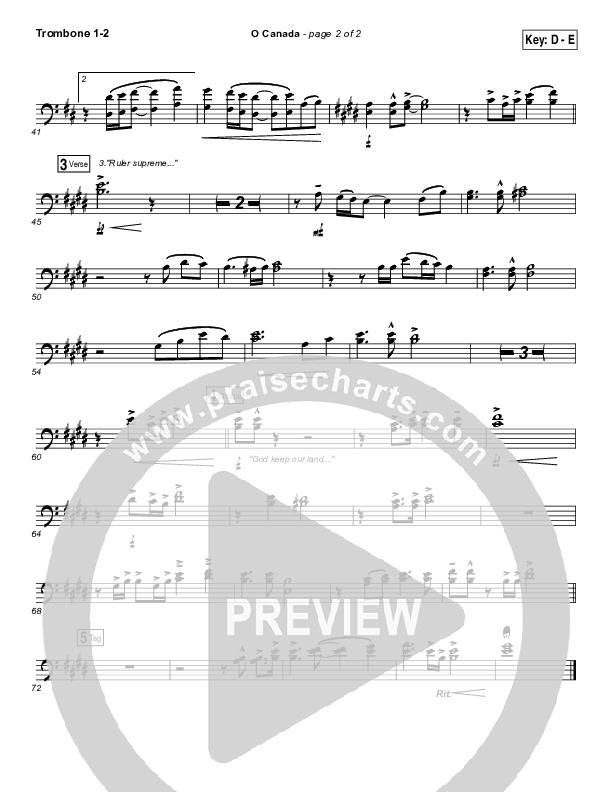O Canada Trombone 1/2 (PraiseCharts Band)