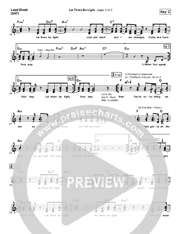 Let There Be Light Lead Sheet (SAT) (Bryan & Katie Torwalt)