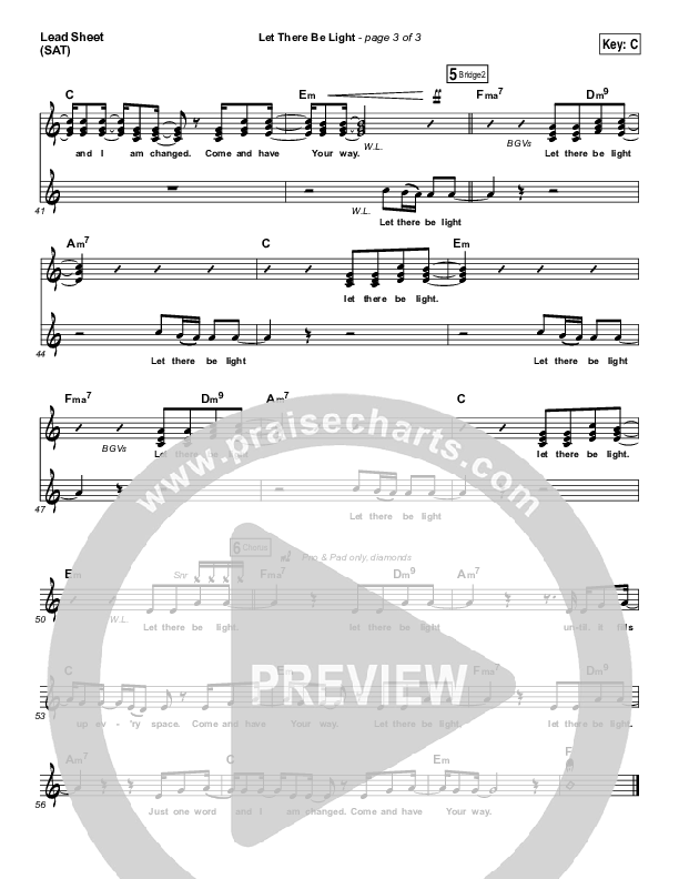 Let There Be Light Lead Sheet (SAT) (Bryan & Katie Torwalt)