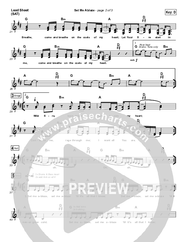 Set Me Ablaze  Lead Sheet (SAT) (Jesus Culture / Katie Torwalt)