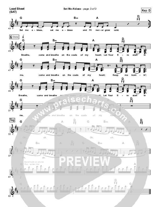 Set Me Ablaze  Lead Sheet (SAT) (Jesus Culture / Katie Torwalt)