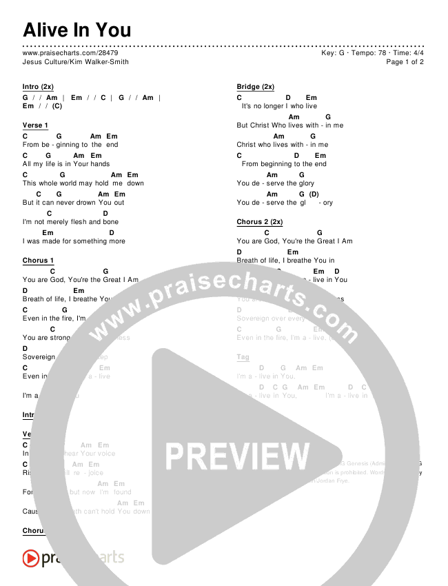 Alive In You Chords & Lyrics (Jesus Culture / Kim Walker-Smith)