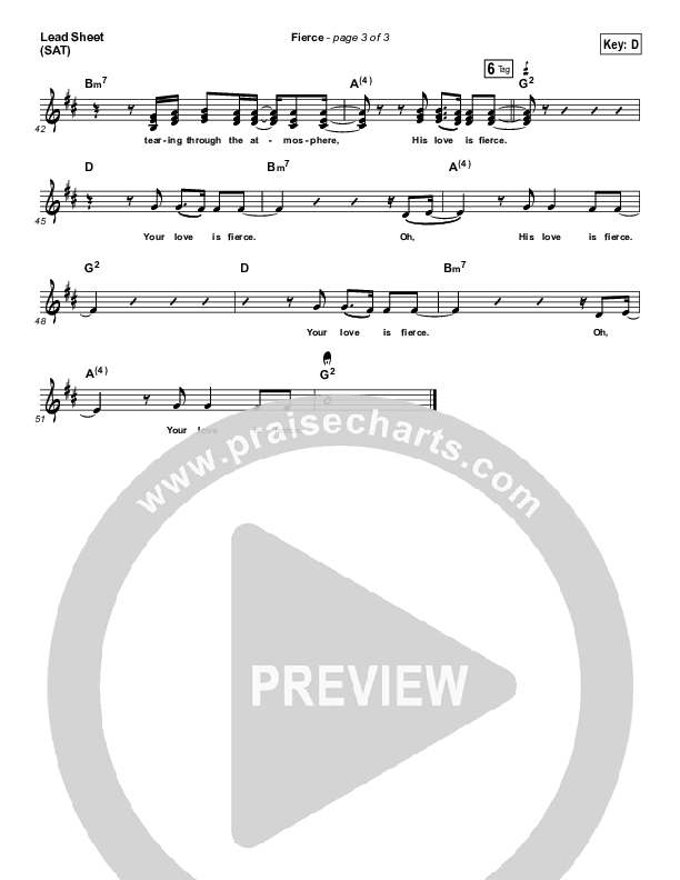 Fierce Lead Sheet (SAT) (Jesus Culture / Chris Quilala)