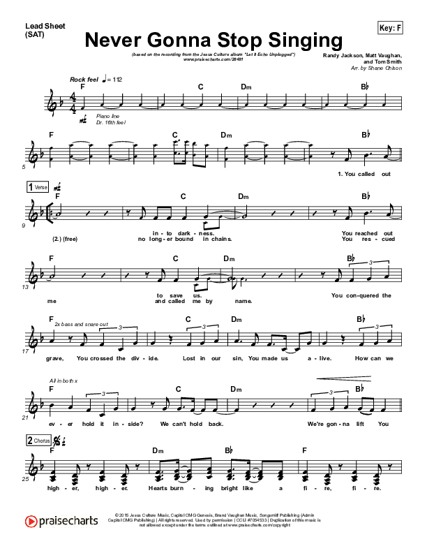 Never Gonna Stop Singing Lead (SAT) (Jesus Culture / Kim Walker-Smith)