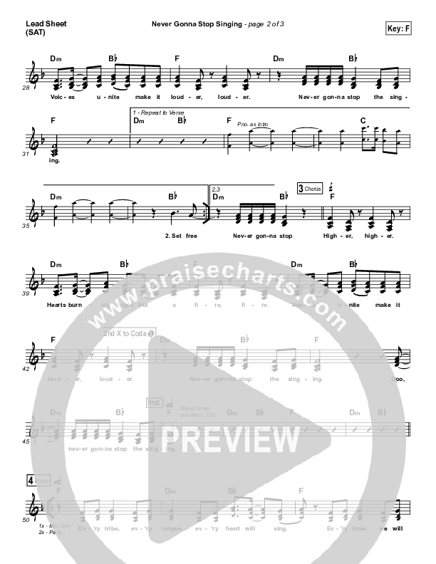 Never Gonna Stop Singing Lead (SAT) (Jesus Culture / Kim Walker-Smith)