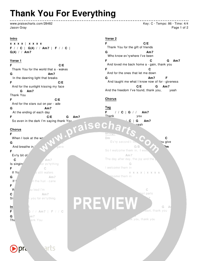 Thank You For Everything Chords & Lyrics (Jason Gray)