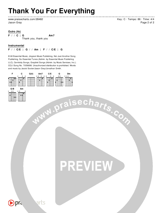 Thank You For Everything Chords & Lyrics (Jason Gray)