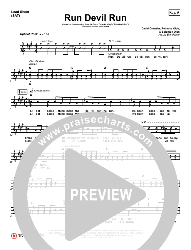 Run Devil Run Sheet Music PDF (David Crowder) PraiseCharts