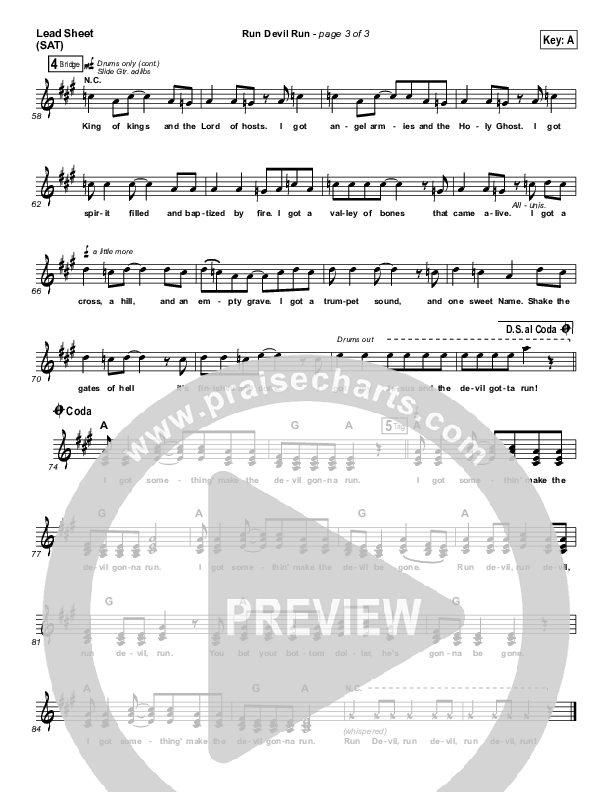 Run Devil Run Lead Sheet (SAT) (David Crowder)