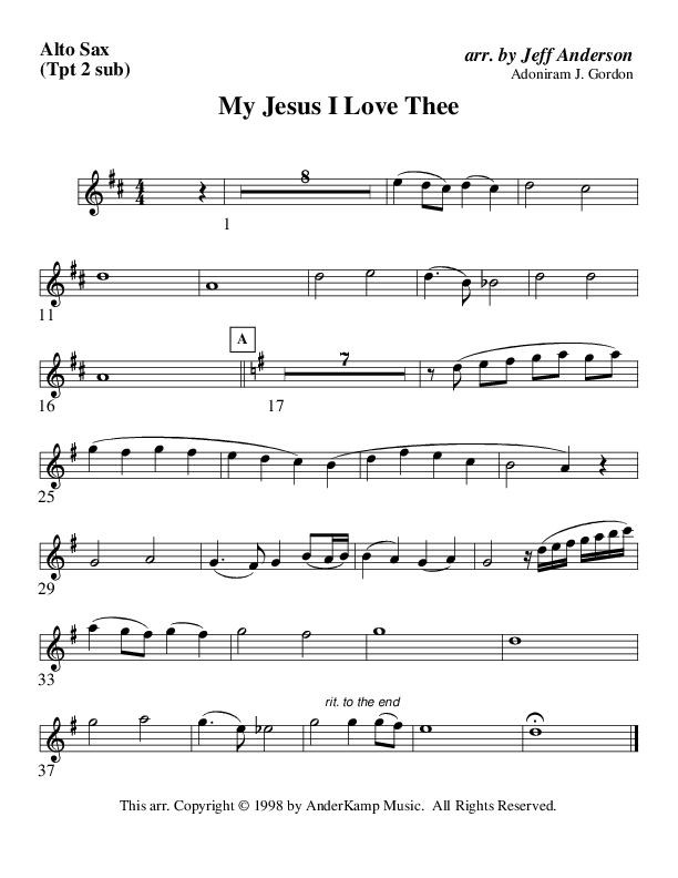 My Jesus I Love Thee (Instrumental) Alto Sax (AnderKamp Music)