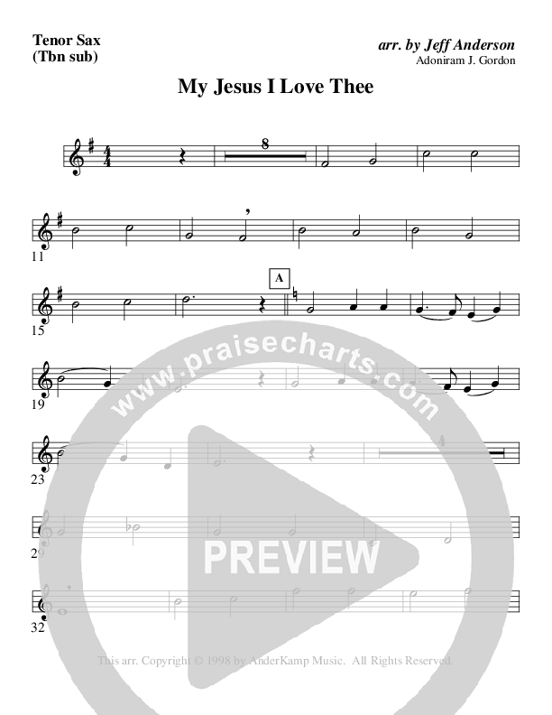 My Jesus I Love Thee (Instrumental) Tenor Sax 2 (AnderKamp Music)