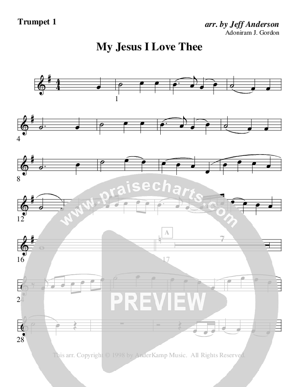My Jesus I Love Thee (Instrumental) Trumpet 1 (AnderKamp Music)