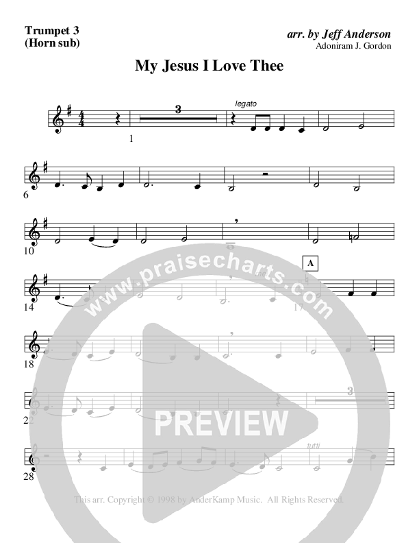 My Jesus I Love Thee (Instrumental) Trumpet 3 (AnderKamp Music)