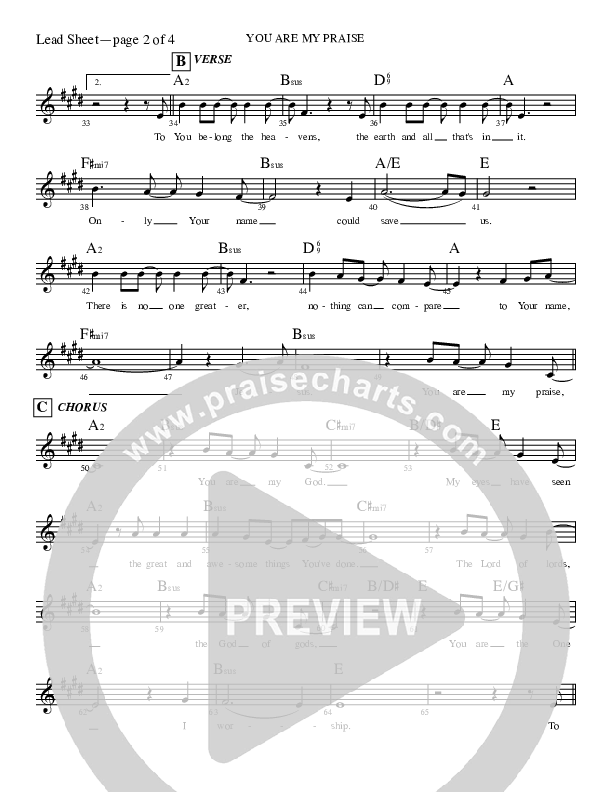 You Are My Praise Lead Sheet (Rick Muchow)