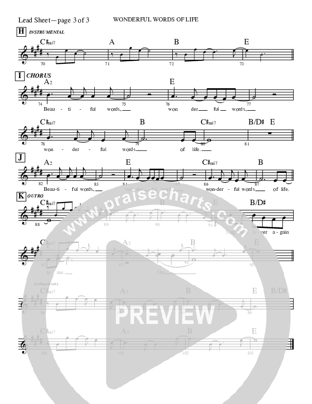 Wonderful Words Of Life Lead Sheet (Rick Muchow)