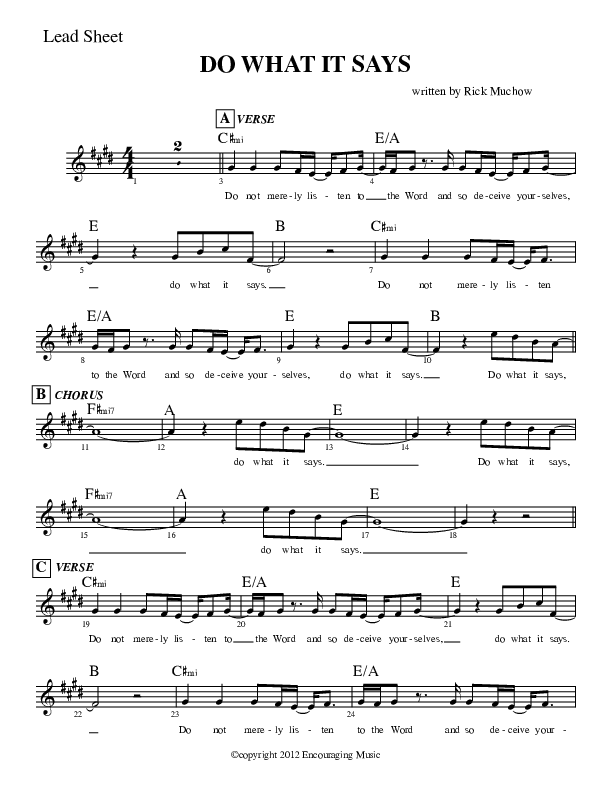 Do What It Says Lead Sheet (Rick Muchow)