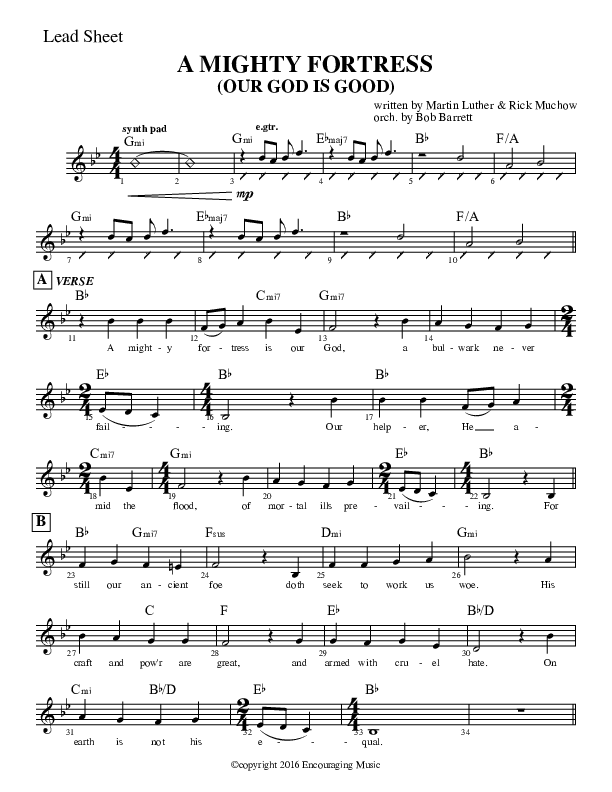 A Mighty Fortress (Our God Is Good) Lead Sheet (Rick Muchow)