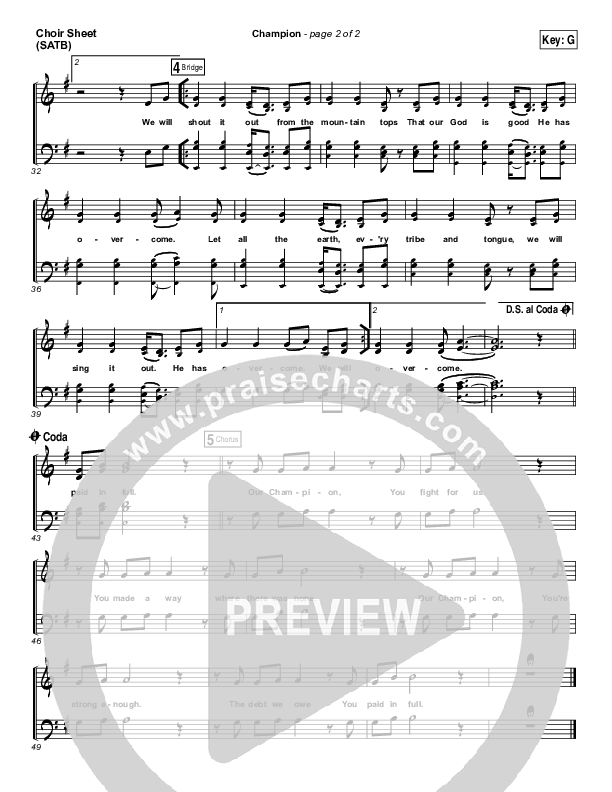 Champion Choir Sheet (SATB) (Bryan & Katie Torwalt)