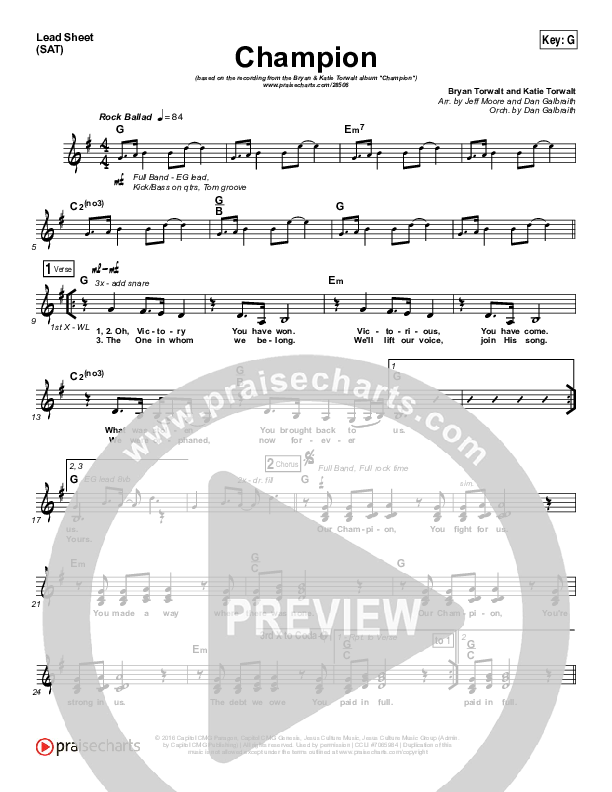 Champion Lead Sheet (SAT) (Bryan & Katie Torwalt)