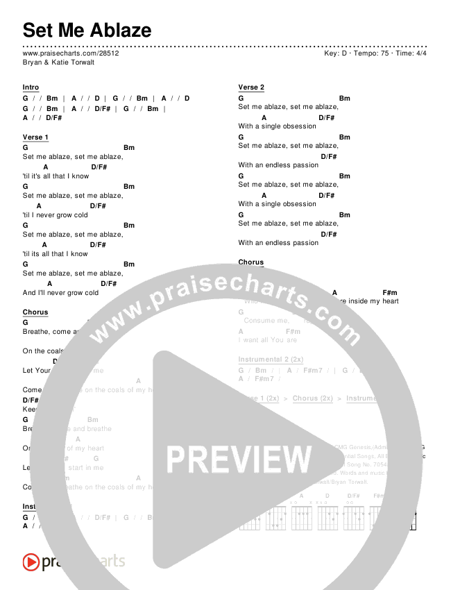 Set Me Ablaze  Chords & Lyrics (Bryan & Katie Torwalt)
