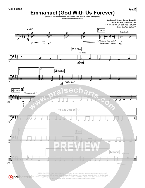 Emmanuel (God With Us Forever) Cello/Bass (Bryan & Katie Torwalt)