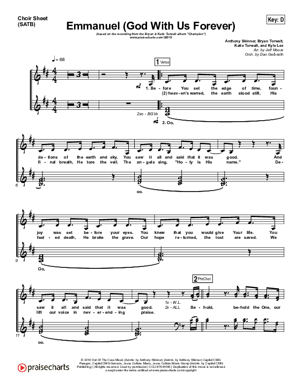 Emmanuel (God With Us Forever) Choir Sheet (SATB) (Bryan & Katie Torwalt)