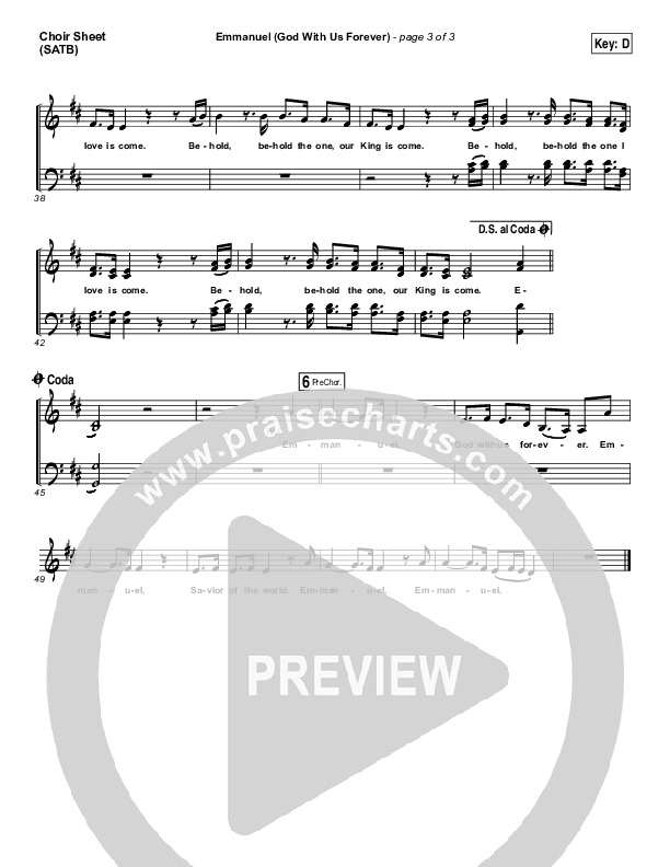 Emmanuel (God With Us Forever) Choir Sheet (SATB) (Bryan & Katie Torwalt)