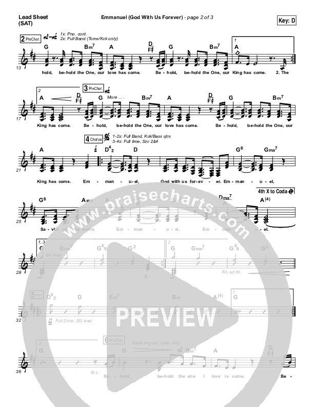 Emmanuel (God With Us Forever) Lead Sheet (SAT) (Bryan & Katie Torwalt)
